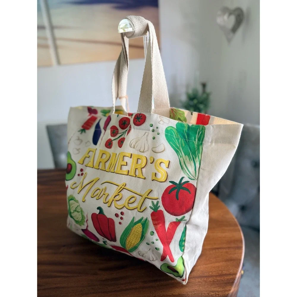 Farmers Market Canvas Tote Bag Vegetable Print The Farmhouse Rachel Ashwell NWT
